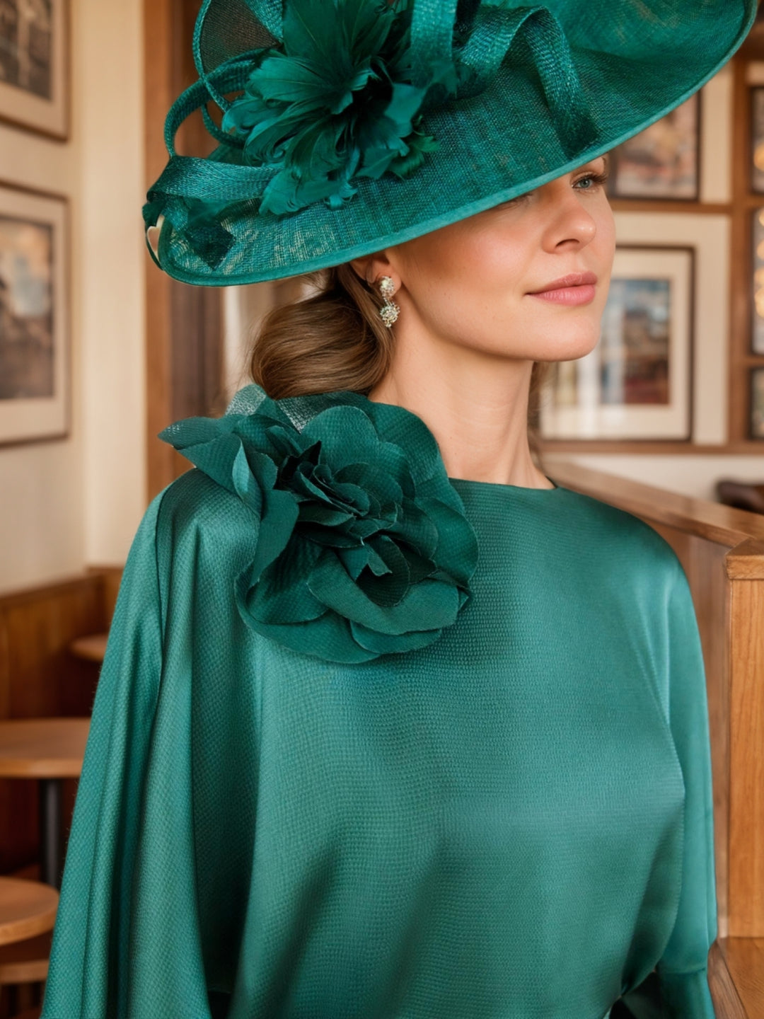 A-Line/Princess Boat Neck Mother of the Bride Dresses Floral Dress with Cape Sleeves and a Floral Detail