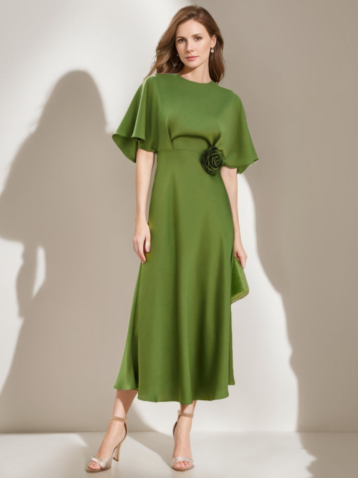 A-Line/Princess Round Neck Tea-Length Cape Sleeves Mother of the Bride Dresses with Floral