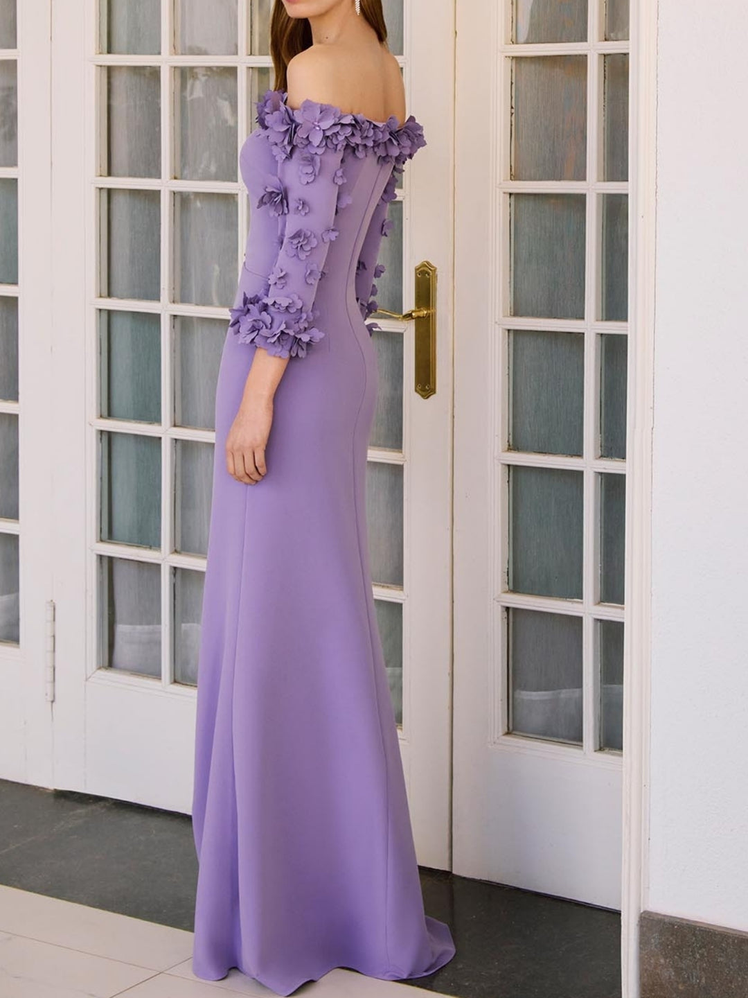 Trumpet/Mermaid Off-the-Shoulder Floor-Length 3/4 Sleeves Wedding Guest Dresses Floral