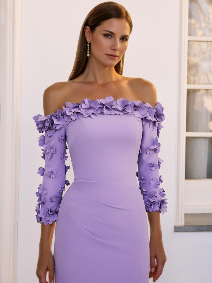 Trumpet/Mermaid Off-the-Shoulder Floor-Length 3/4 Sleeves Wedding Guest Dresses Floral