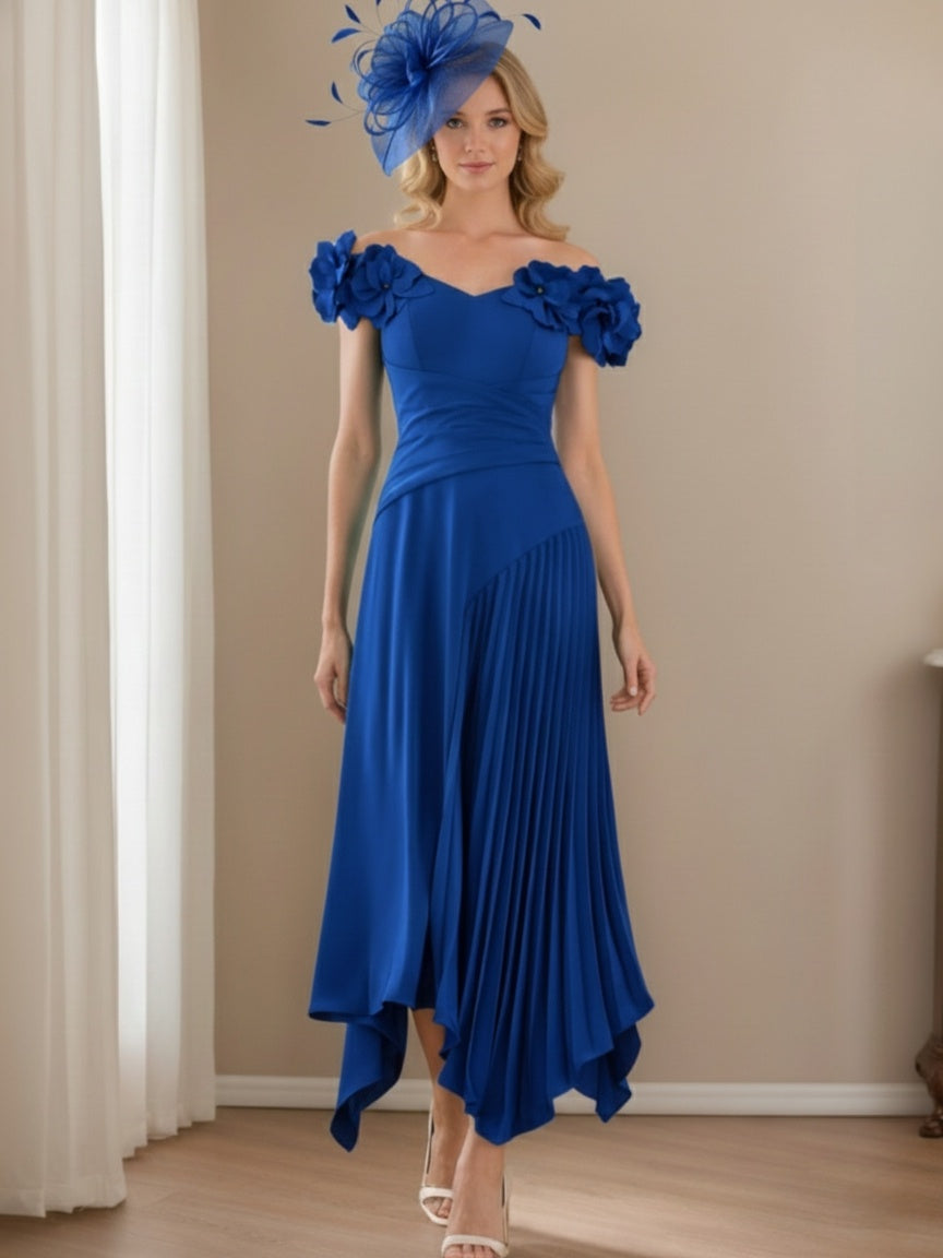 A-Line/Princess Chiffon Floral Mother of the Bride Dresses with Asymmetric Plisse