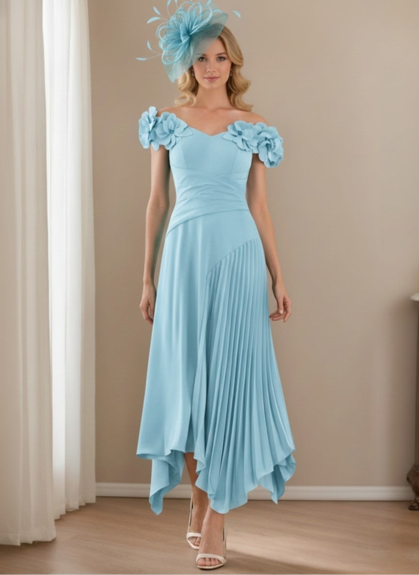 A-Line/Princess Chiffon Floral Mother of the Bride Dresses with Asymmetric Plisse