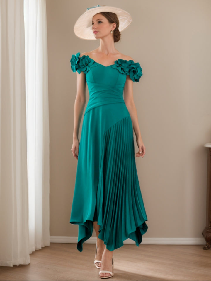 A-Line/Princess Chiffon Floral Mother of the Bride Dresses with Asymmetric Plisse