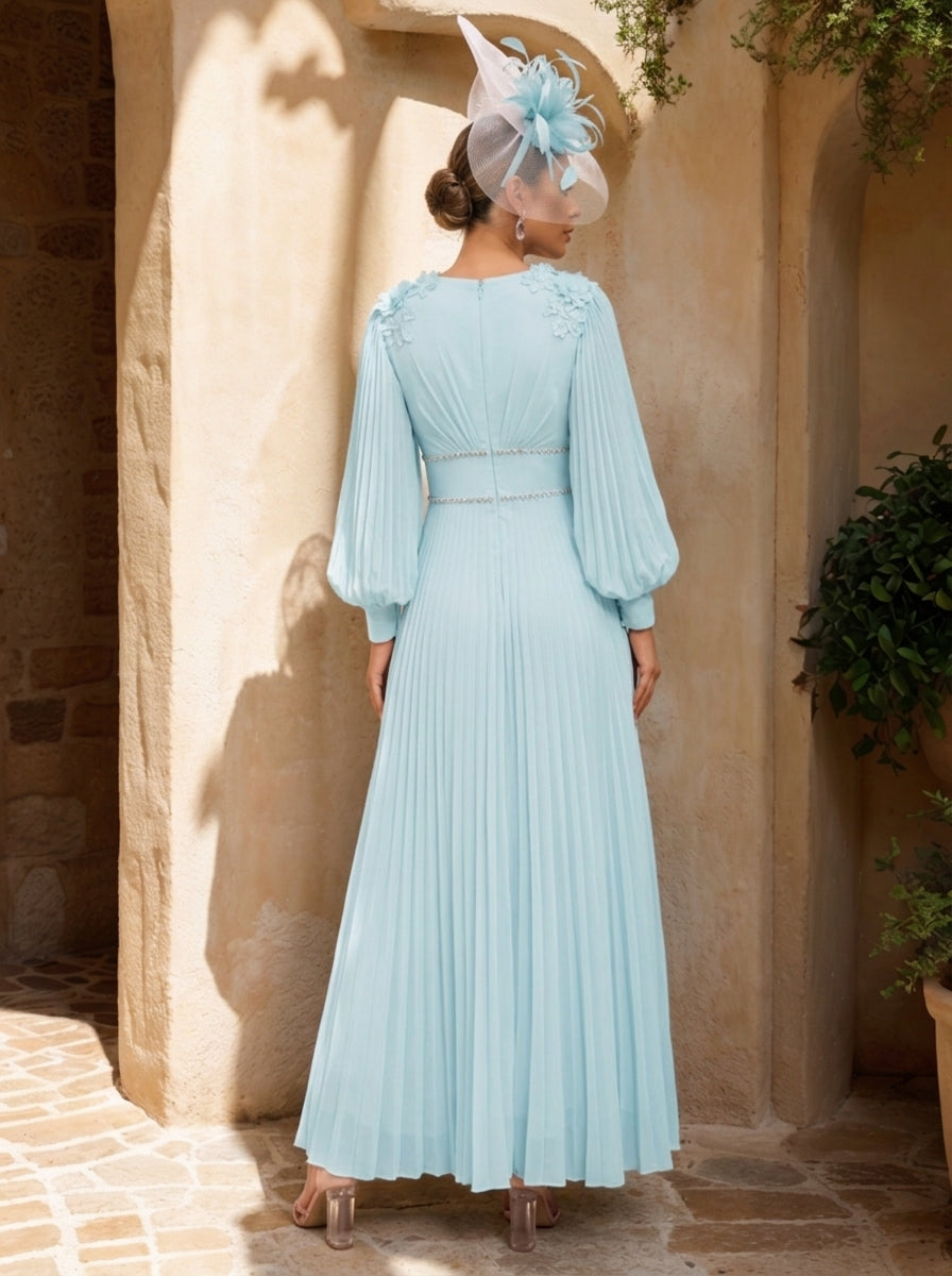A-Line/Princess Chiffon V-Neck Ankle-Length Mother of the Bride Dresses Floral with Pleats