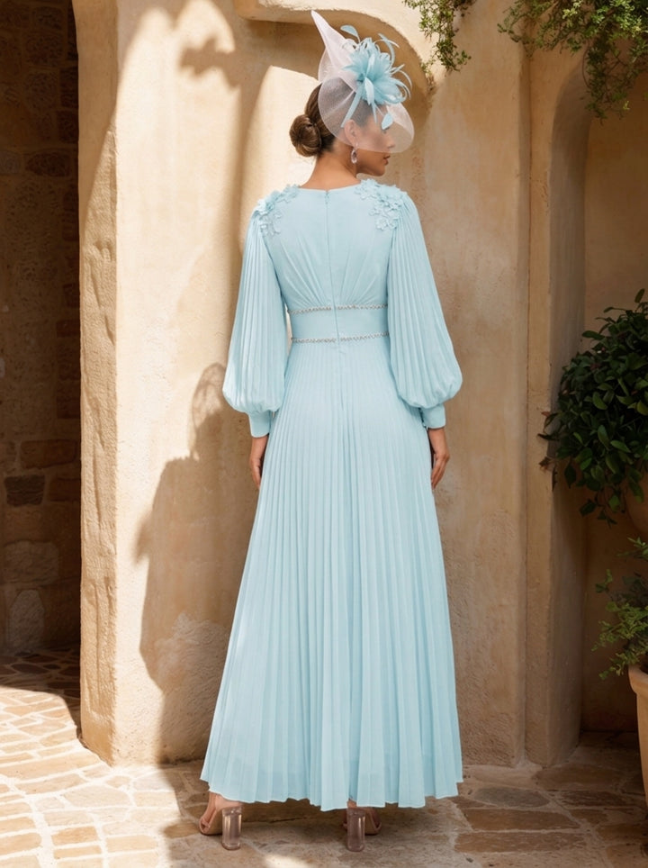 A-Line/Princess Chiffon V-Neck Ankle-Length Mother of the Bride Dresses Floral with Pleats