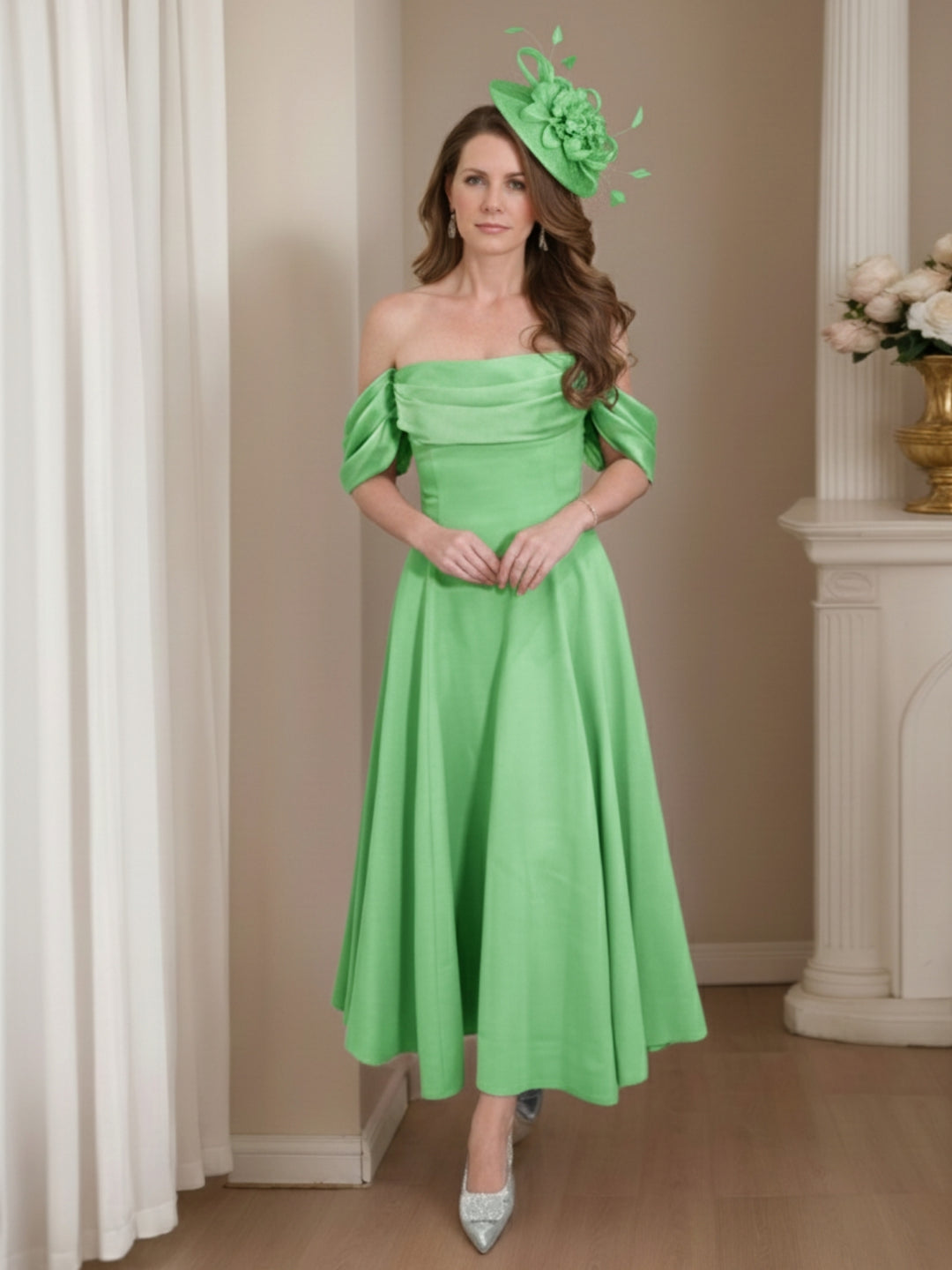 A-Line/Princess 1/2 Sleeves Ankle-Length Off-the-Shoulder Mother of the Bride Dresses