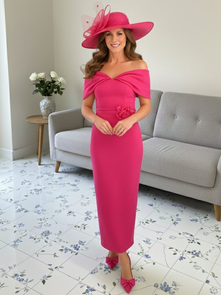 Sheath/Column 1/2 Sleeves Ankle-Length Off-the-Shoulder Mother of the Bride Dresses with 3D Flowers