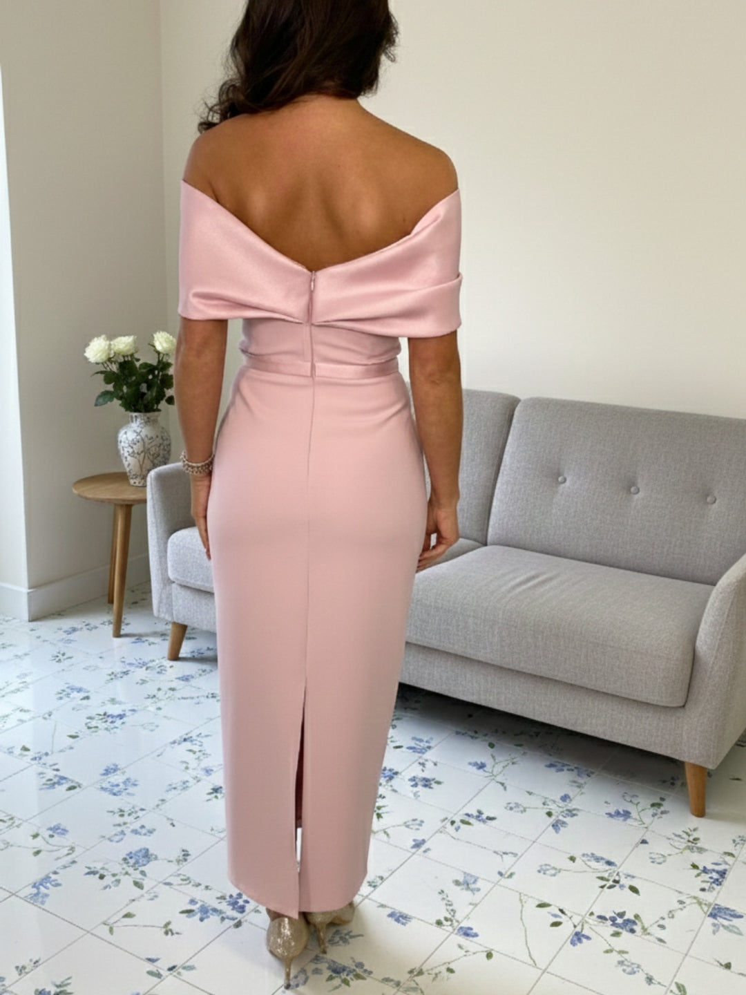 Sheath/Column 1/2 Sleeves Ankle-Length Off-the-Shoulder Mother of the Bride Dresses with 3D Flowers