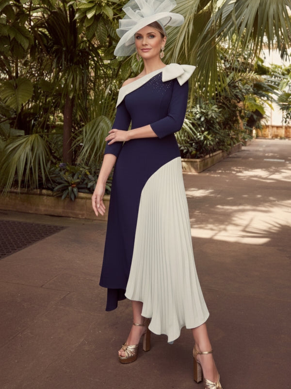A-Line/Princess Off-the-Shoulder Pleated Tea-Length Mother of the Bride Dresses