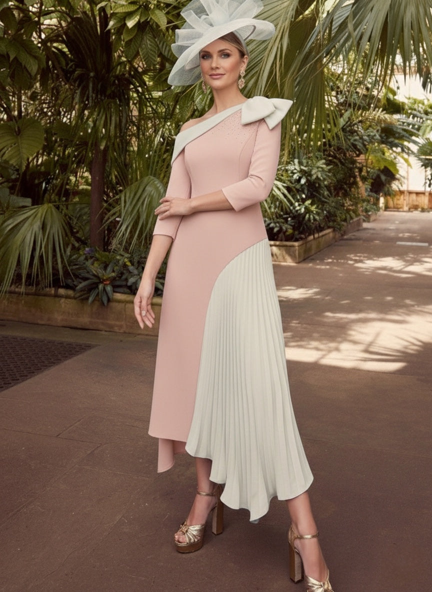 A-Line/Princess Off-the-Shoulder Pleated Tea-Length Mother of the Bride Dresses
