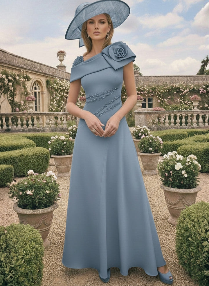 A-Line/Princess Short Sleeves Ankle-Length Mother of the Bride Dresses with Beading and 3D Flower