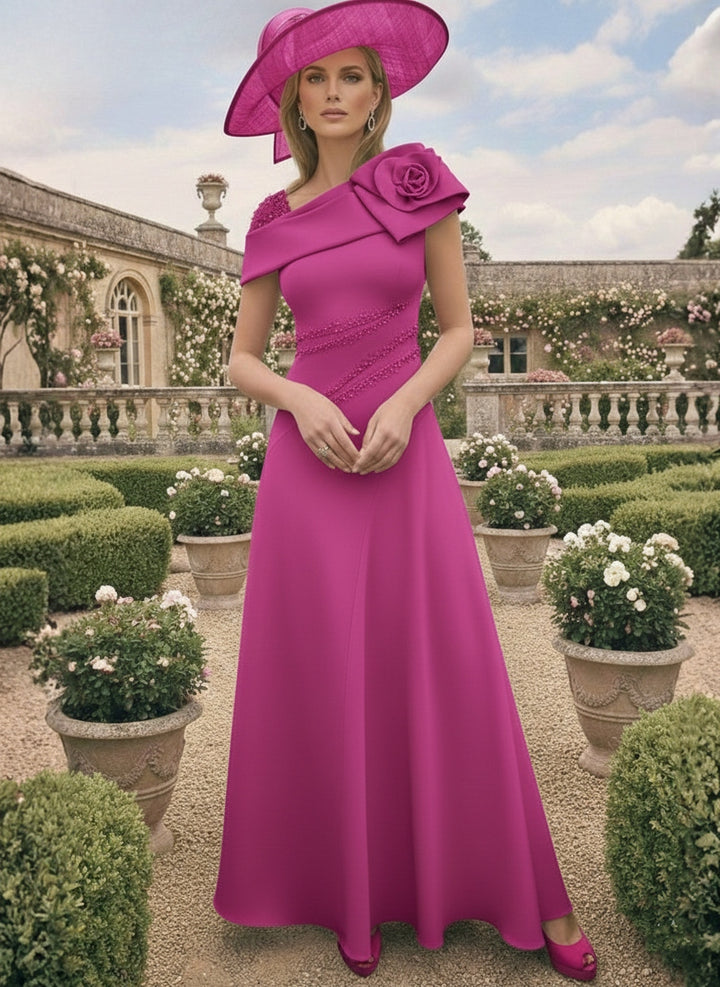 A-Line/Princess Short Sleeves Ankle-Length Mother of the Bride Dresses with Beading and 3D Flower