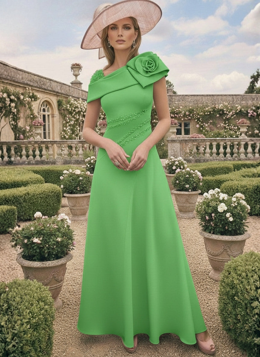 A-Line/Princess Short Sleeves Ankle-Length Mother of the Bride Dresses with Beading and 3D Flower