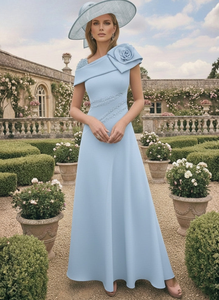 A-Line/Princess Short Sleeves Ankle-Length Mother of the Bride Dresses with Beading and 3D Flower