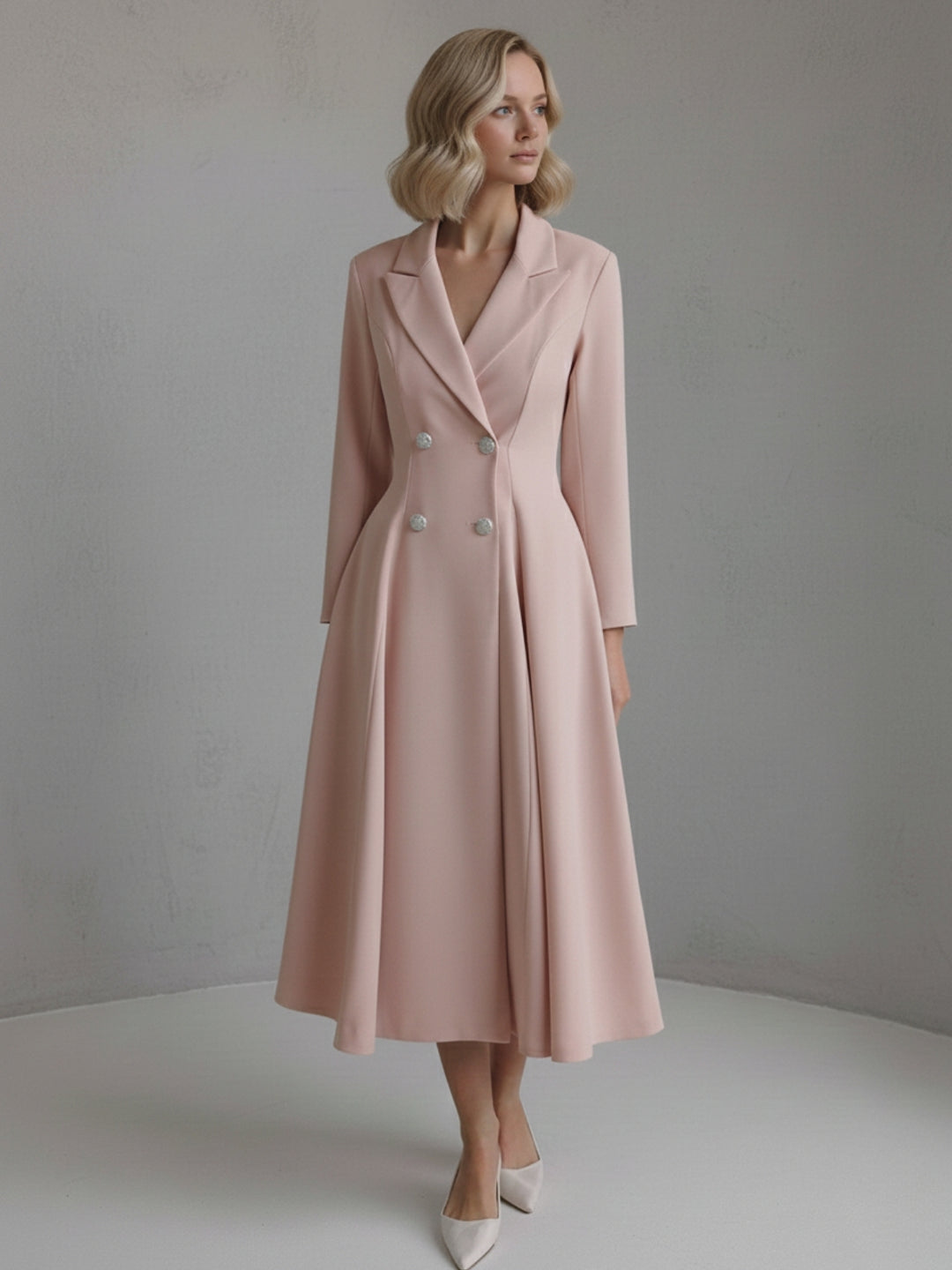 A-Line/Princess Double-Breasted Long Sleeves Tea-Length Wedding Guest Dresses