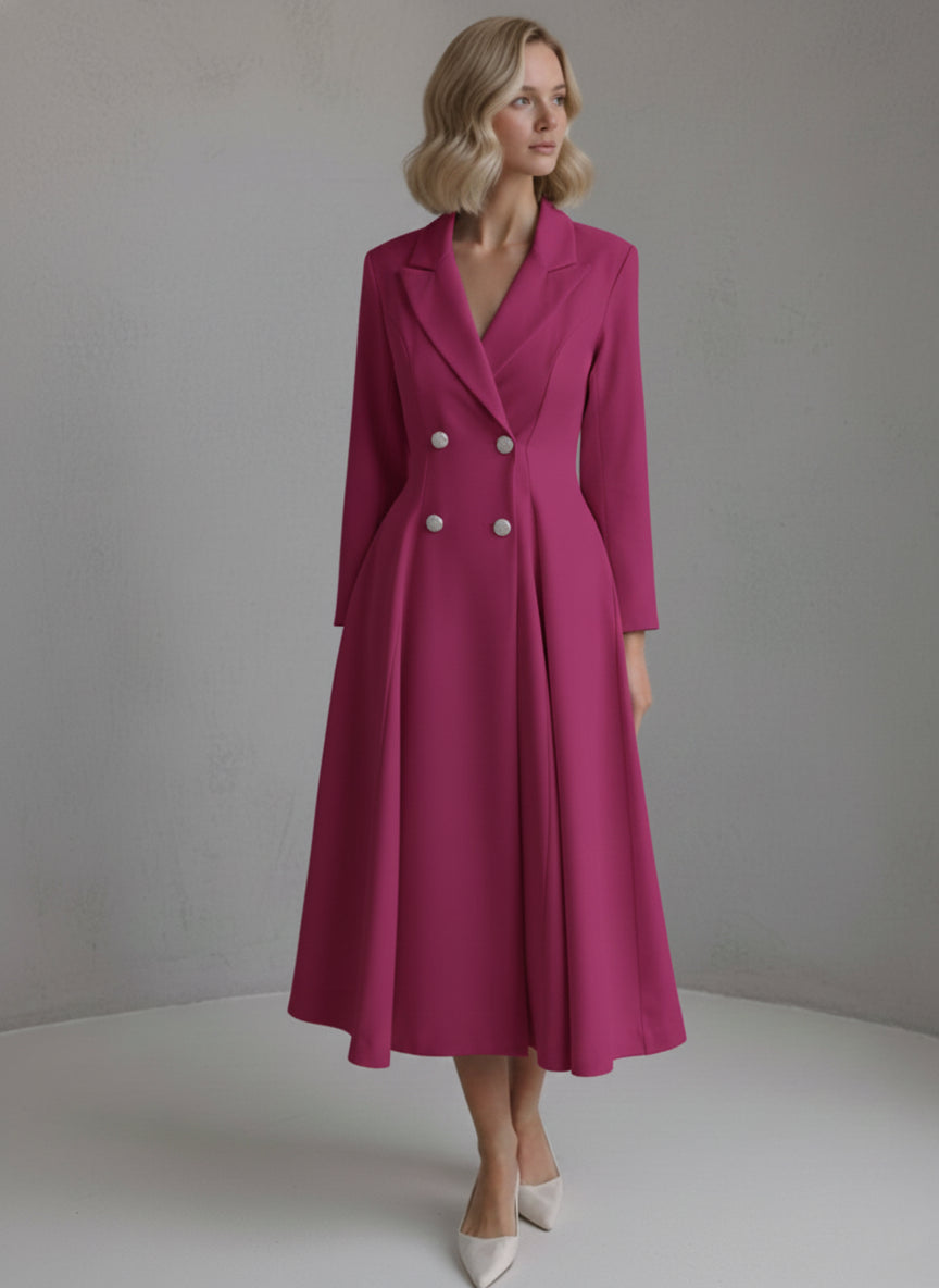 A-Line/Princess Double-Breasted Long Sleeves Tea-Length Wedding Guest Dresses