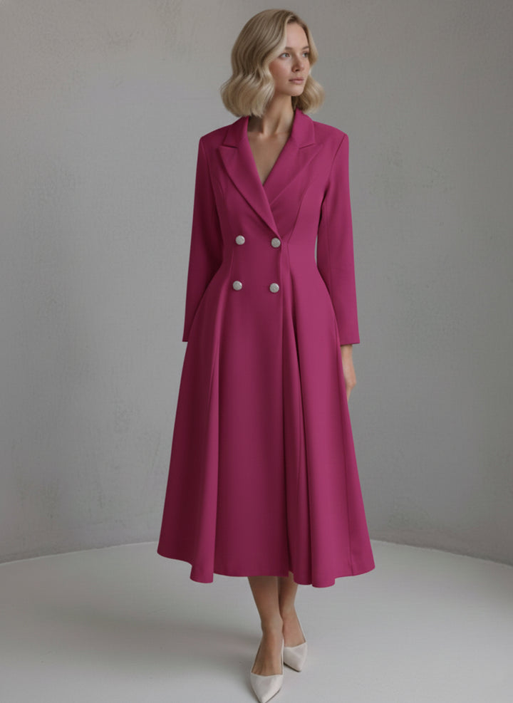 A-Line/Princess Double-Breasted Long Sleeves Tea-Length Wedding Guest Dresses