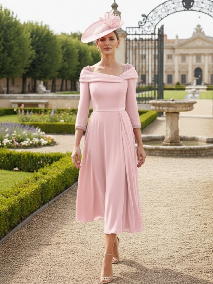 A-Line/Princess Tea-Length 3/4Sleeves Mother of the Bride Dresses with Beading
