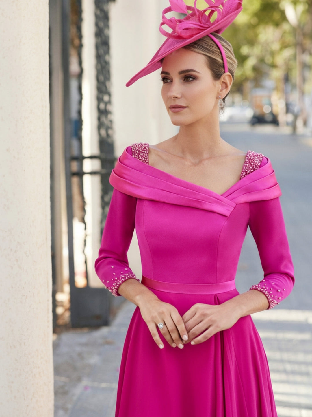 A-Line/Princess Tea-Length 3/4Sleeves Mother of the Bride Dresses with Beading