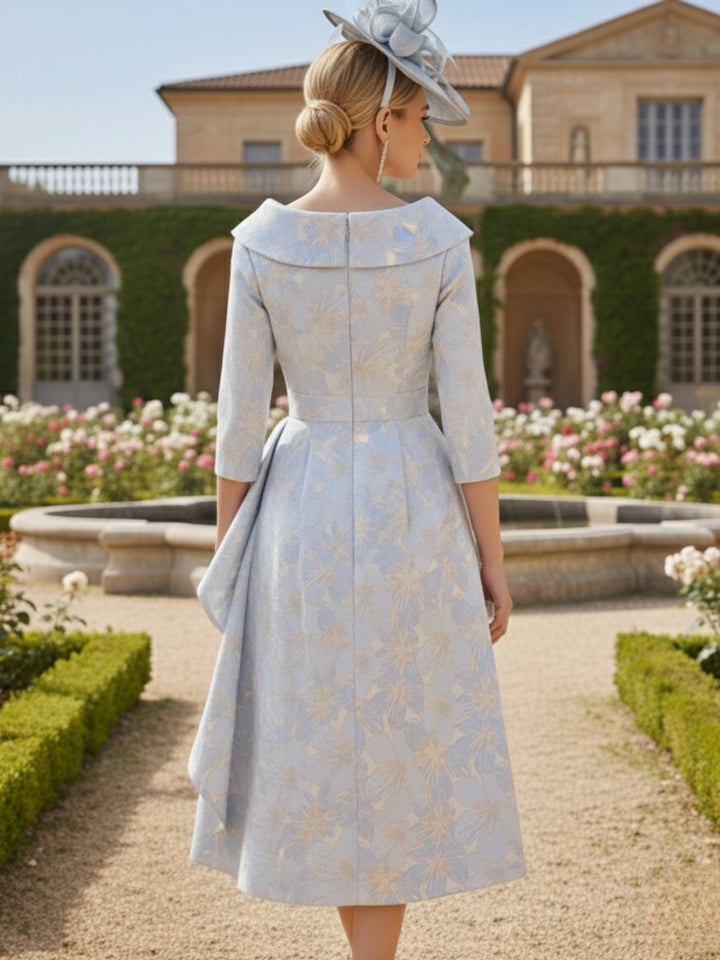 A-Line/Princess V-Neck Tea-Length Printed Flower Mother of the Bride Dresses