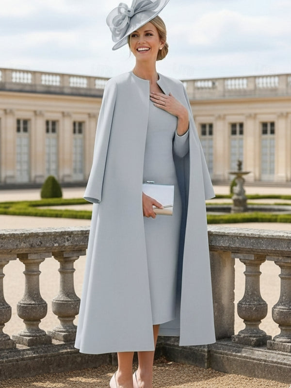 2 Pieces Round Neck Tea-Length Mother of the Bride Dresses with Jacket