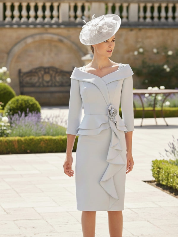 Sheath/Column 3/4 Sleeves Knee-Length Mother of the Bride Dresses with 3D Flowers