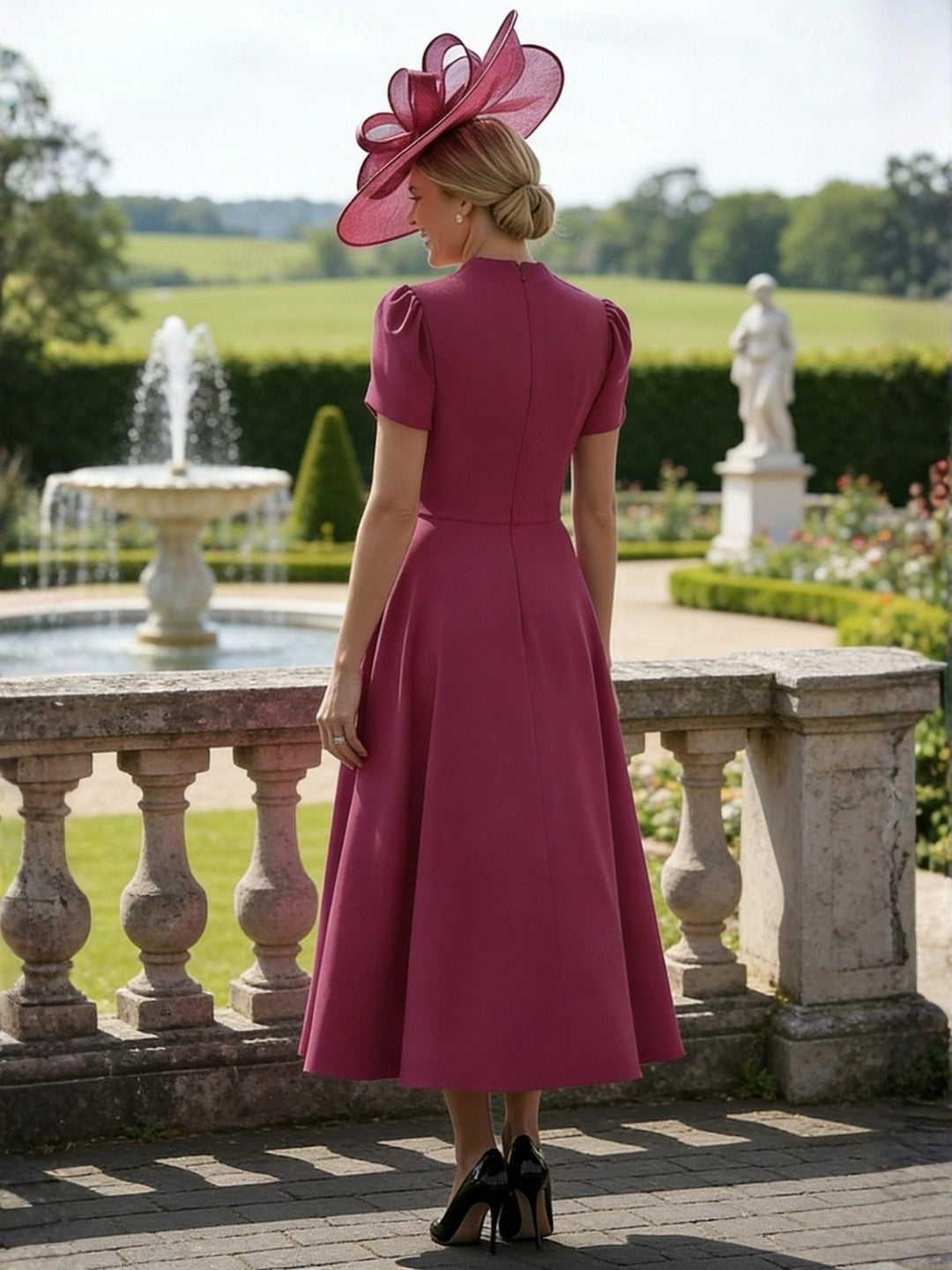 A-Line/Princess Half Turtleneck Short Sleeves Tea-Length Mother of the Bride Dresses