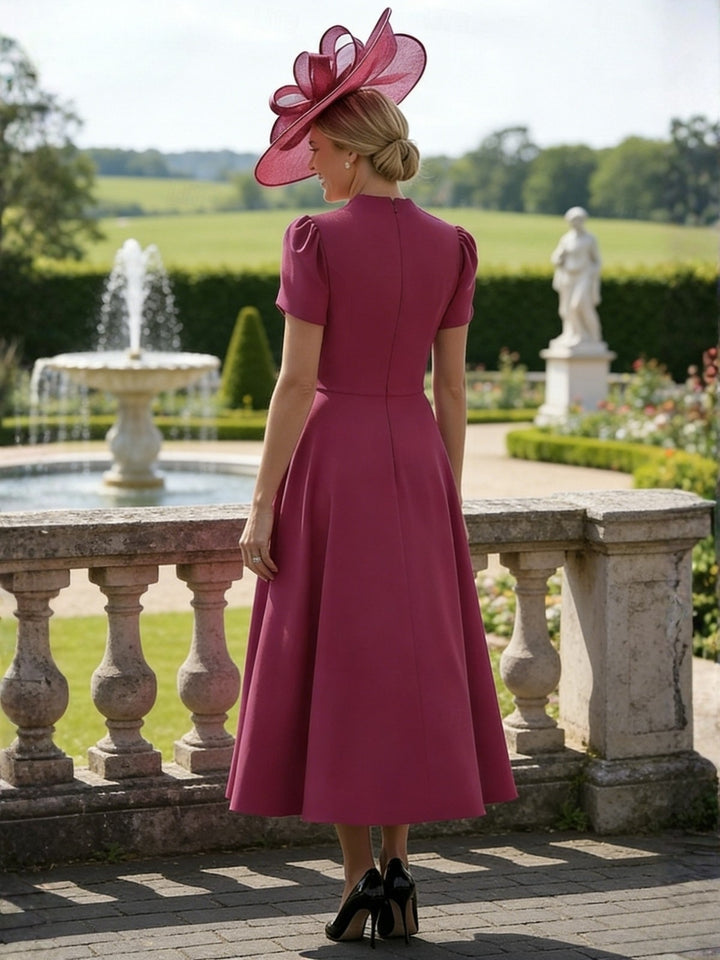 A-Line/Princess Half Turtleneck Short Sleeves Tea-Length Mother of the Bride Dresses