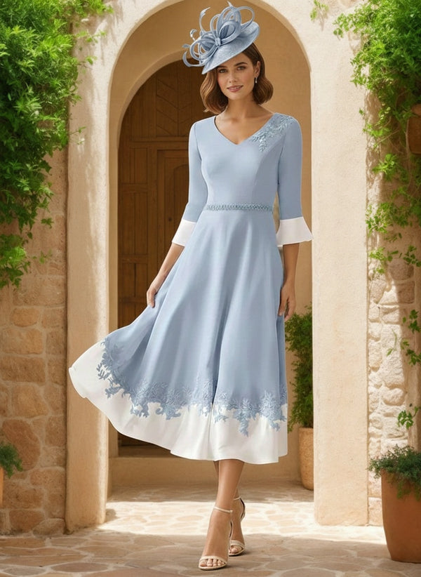 A-Line/Princess V-Neck 3/4 Sleeves Mother of the Bride Dresses with Appliques