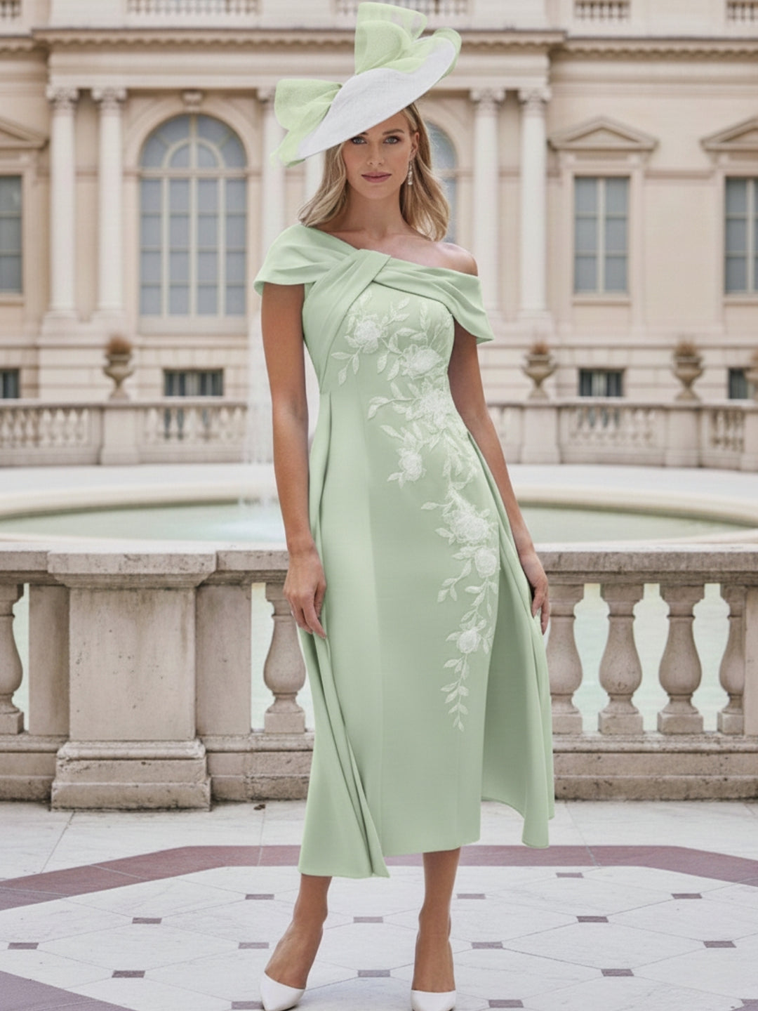 Sheath Off-the-Shoulder Short Sleeves Mother of the Bride Dresses with Appliques