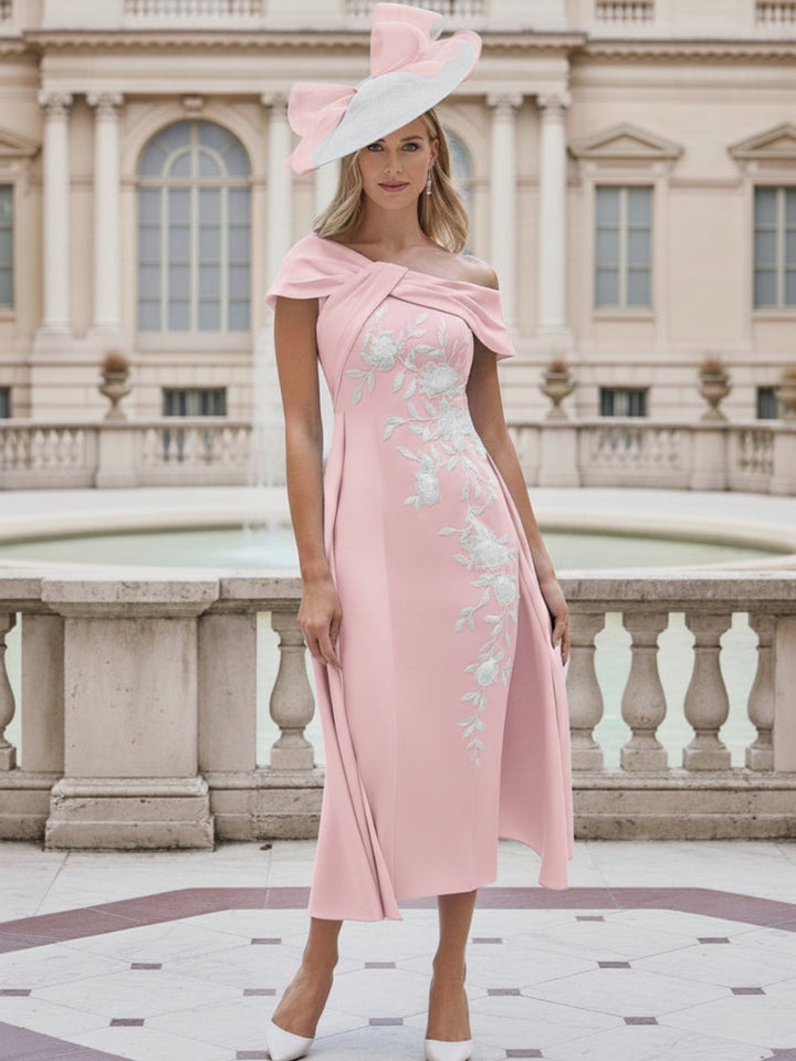Sheath Off-the-Shoulder Short Sleeves Mother of the Bride Dresses with Appliques