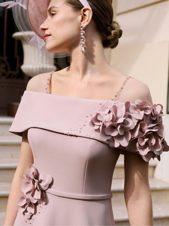 A-Line/Princess Square Neck Short Sleeves Mother of the Bride Dresses with 3D Flower