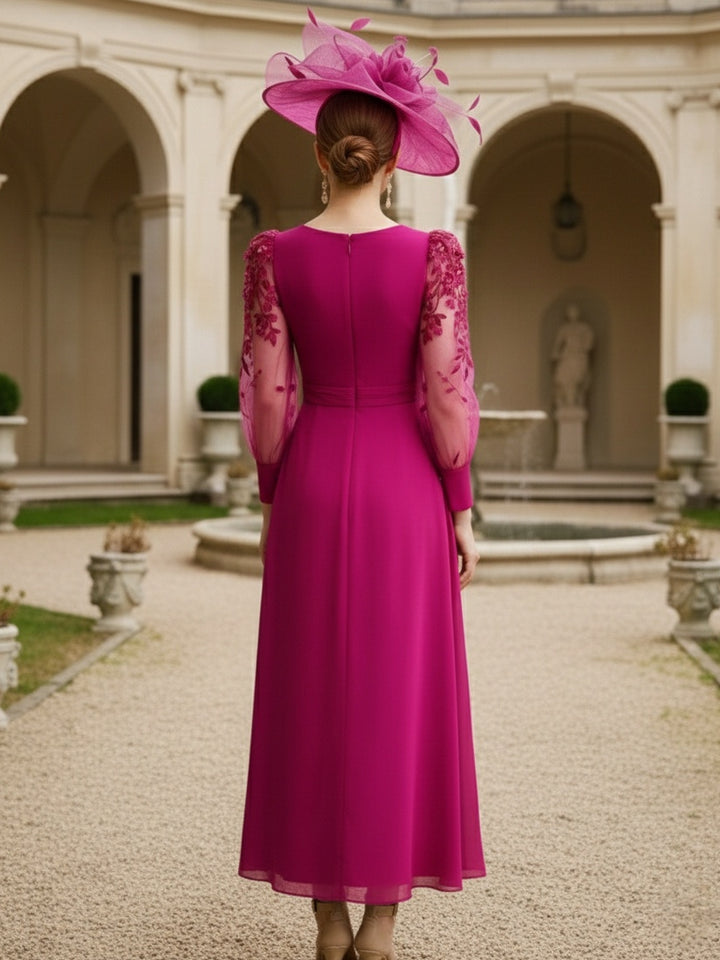 A-Line/Princess V-Neck Chiffon Mother of the Bride Dresses with 3D Flower