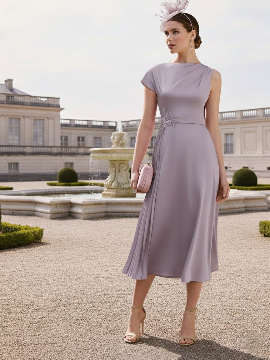 A-Line/Princess One-Shoulder Drape Tea-Length Mother of the Bride Dresses