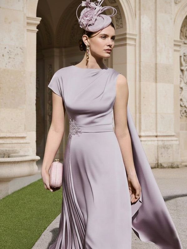 A-Line/Princess One-Shoulder Drape Tea-Length Mother of the Bride Dresses