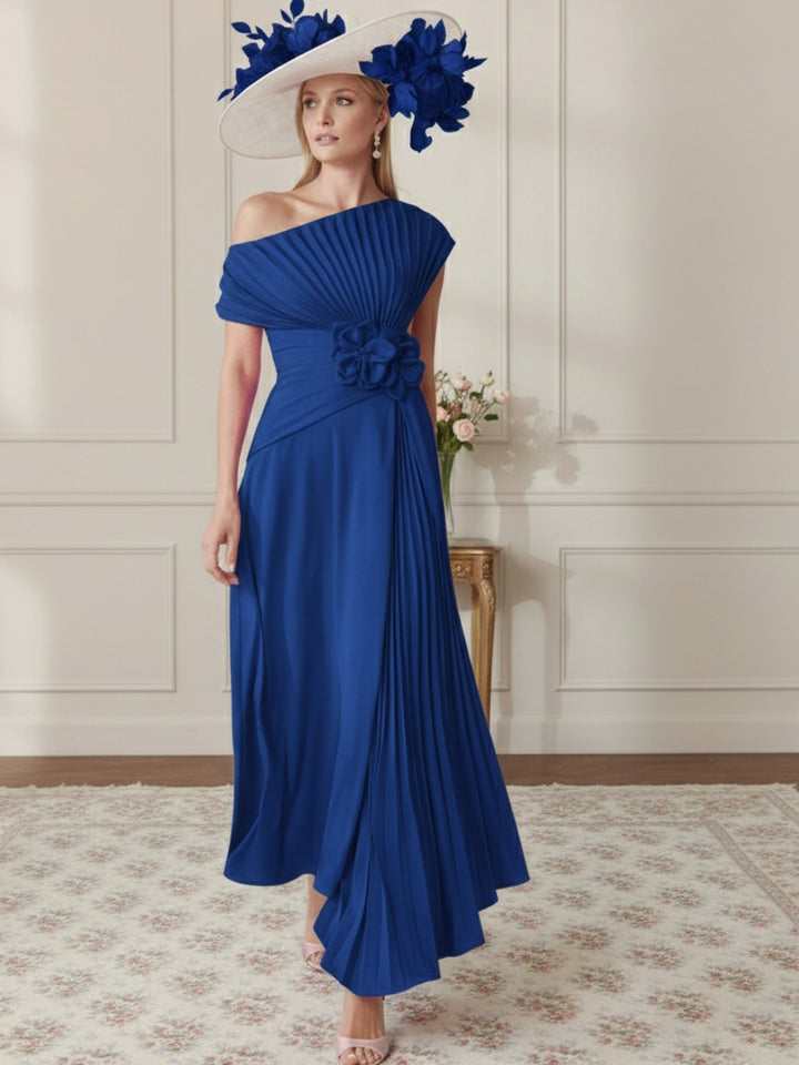 A-Line/Princess Off-the-Shoulder Asymmetrical Ankle-Length Mother of the Bride Dresses With Pleats