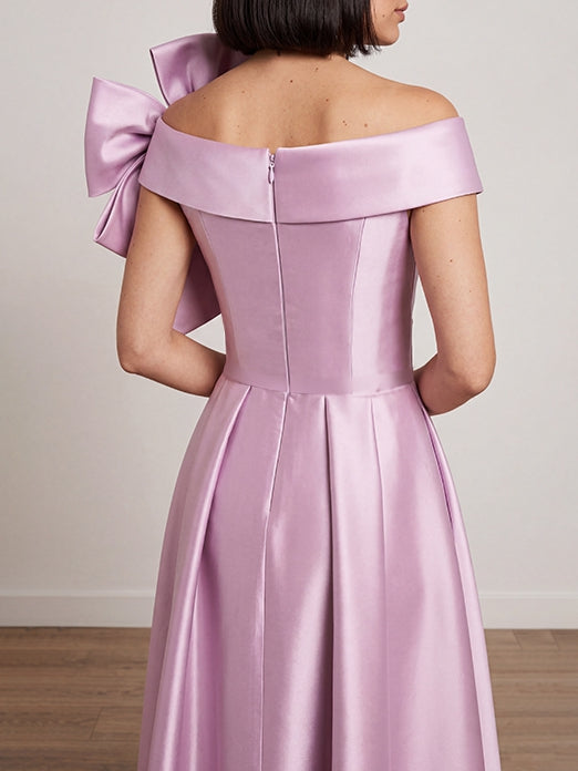 A-Line/Princess Off-the-Shoulder Mother of the Bride Dresses Ankle-Length Sleeveless Ruched Bowknot