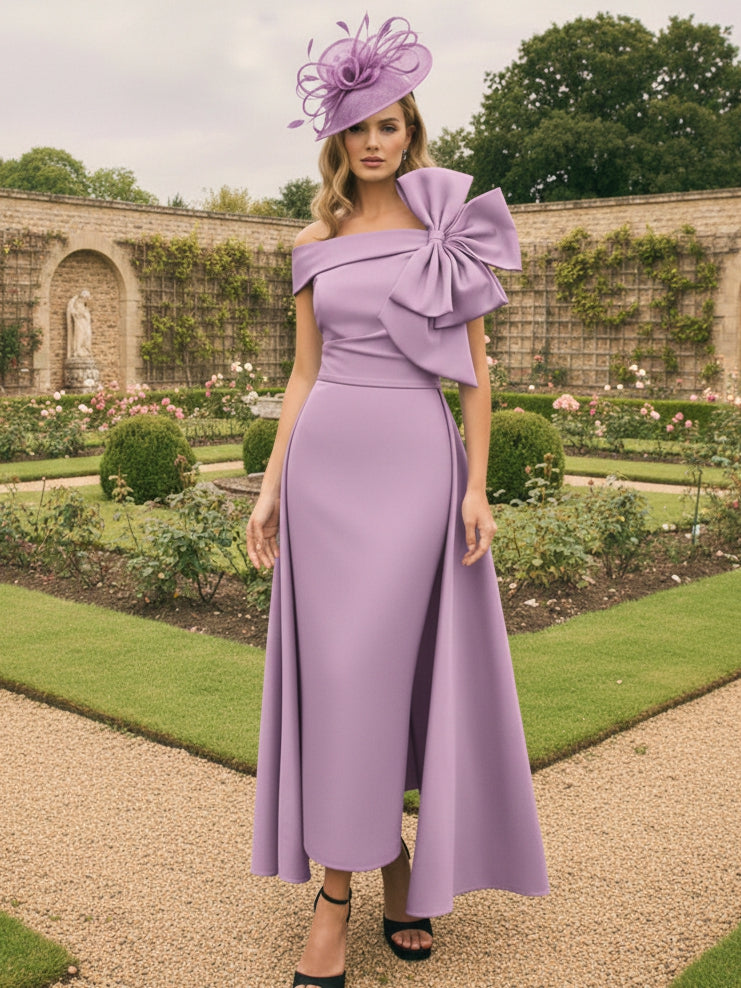 A-Line/Princess Off-the-Shoulder Mother of the Bride Dresses Ankle-Length Sleeveless Ruched Bowknot
