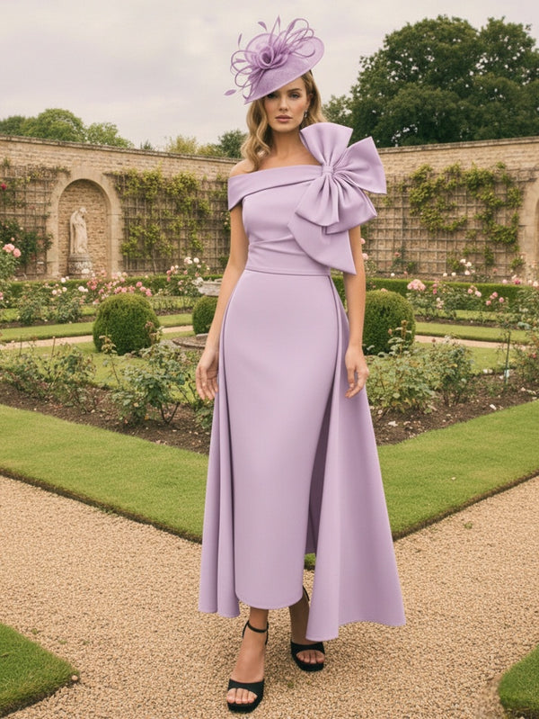A-Line/Princess Off-the-Shoulder Mother of the Bride Dresses Ankle-Length Sleeveless Ruched Bowknot