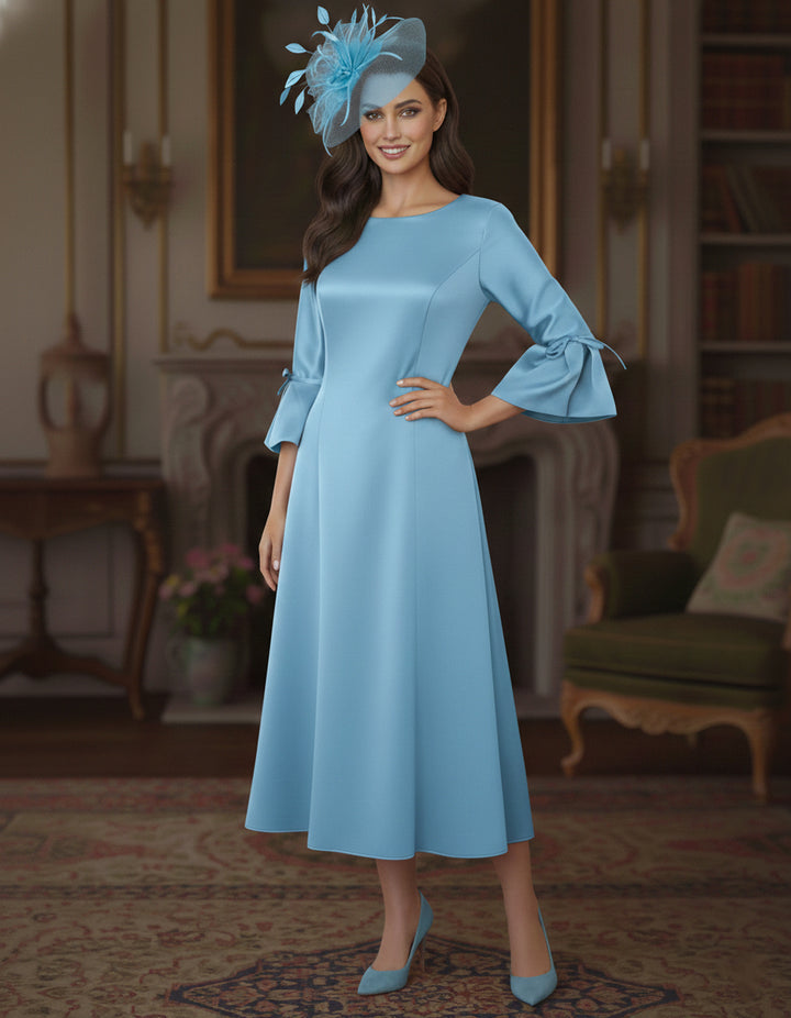 A-Line/Princess Round Neck Tea-Length Mother of the Bride Dresses 3/4 Sleeves