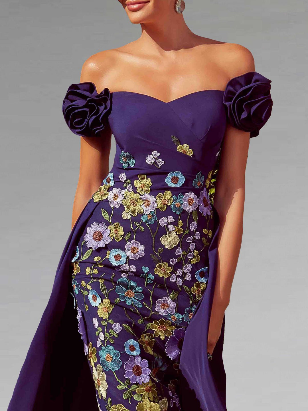 Sheath/Column Off-the-Shoulder Mother of the Bride Dresses Stretch Satin Tea-Length Sleeveless with 3D Flower