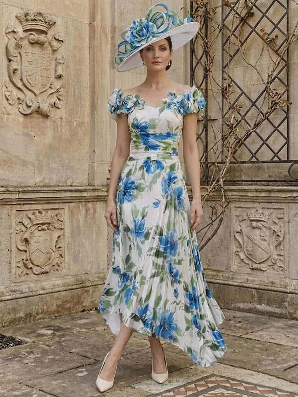 A-Line/Princess Off-the-Shoulder Chiffon Mother of the Bride Dresses Floral Ankle-Length Sleeveless