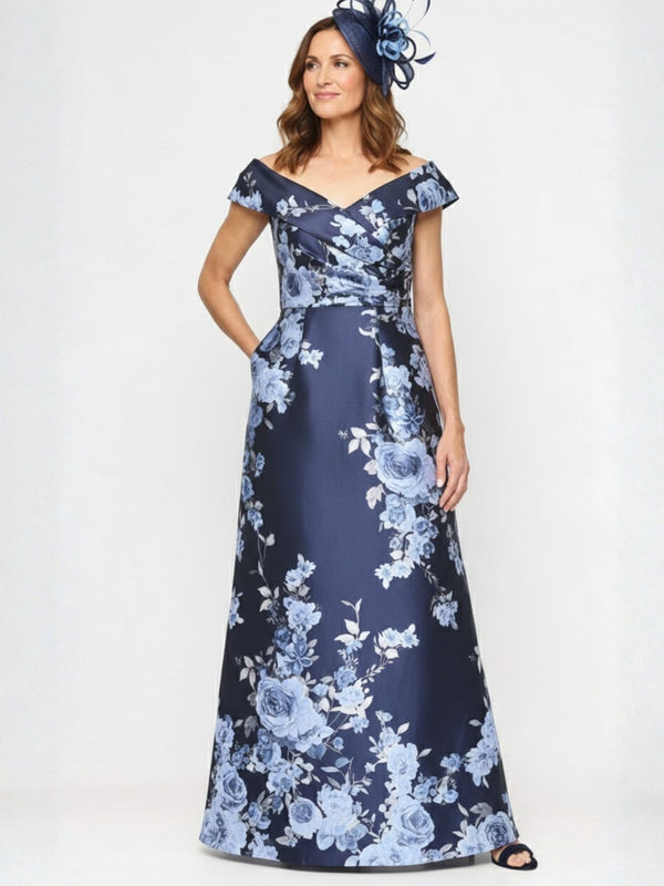 A-Line/Princess Ankle-Length Off-the-Shoulder Printed Flower Mother of the Bride Dresses Sleeveless