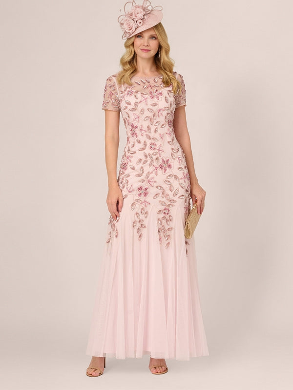 A-Line/Princess Scoop Mother of the Bride Dresses Lace Sequins Ankle-Length Short Sleeves Pleated