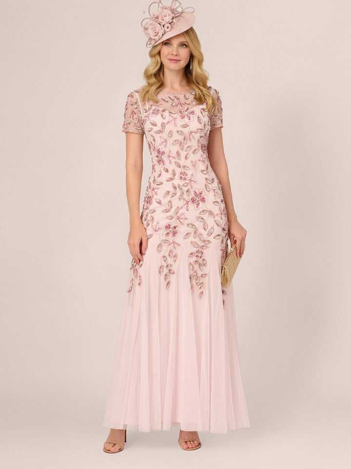 A-Line/Princess Scoop Mother of the Bride Dresses Lace Sequins Ankle-Length Short Sleeves Pleated