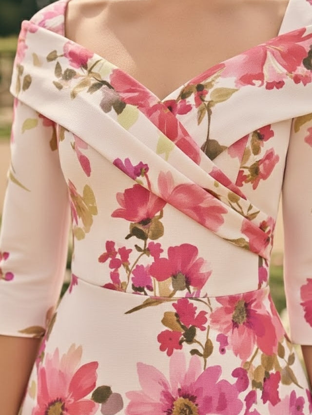 A-Line/Princess Off-the-Shoulder Mother of the Bride Dresses Satin Ankle-Length 3/4 Sleeves Floral