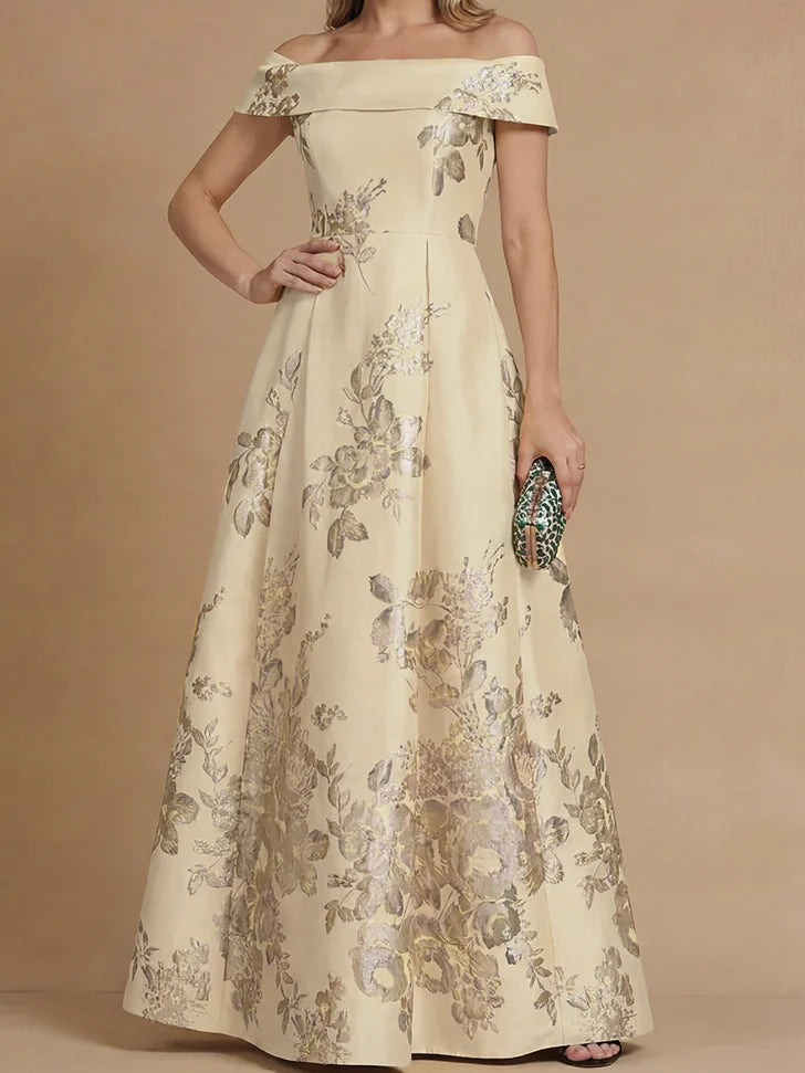 A-Line/Princess Off-the-Shoulder Mother of the Bride Dresses Printed Satin Floor-Length Sleeveless