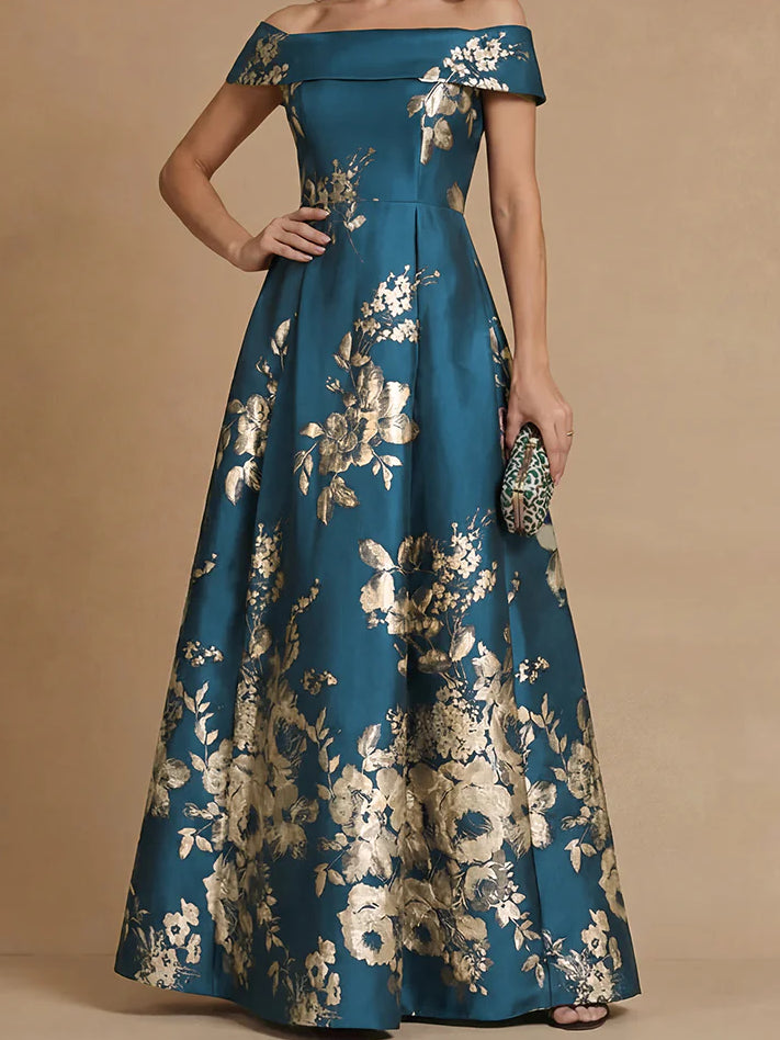 A-Line/Princess Off-the-Shoulder Mother of the Bride Dresses Printed Satin Floor-Length Sleeveless