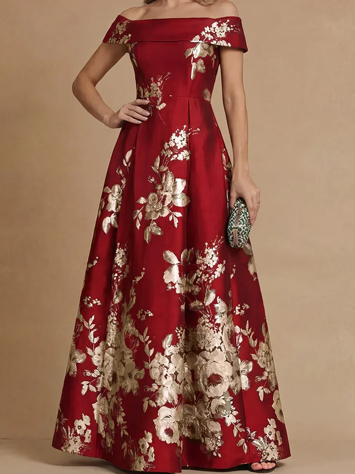 A-Line/Princess Off-the-Shoulder Mother of the Bride Dresses Printed Satin Floor-Length Sleeveless