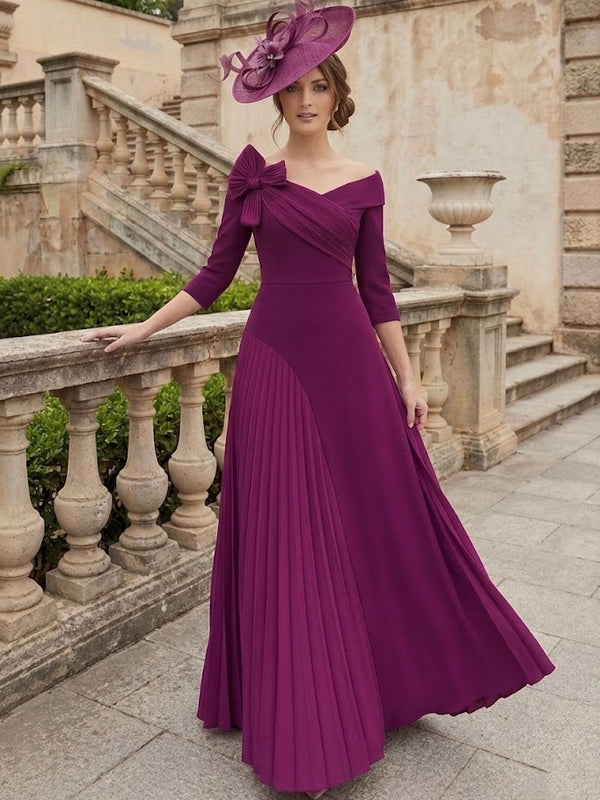 A-Line/Princess Off-the-Shoulder Stretch Satin Mother of the Bride Dresses Floor-Length Sleeveless Pleated